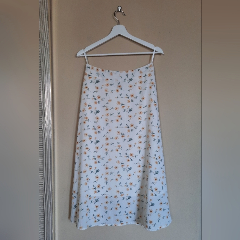 Dazy 90s Y2k Style Floral Print Slip Skirt Midi White Skirt Cottage Cottagecore